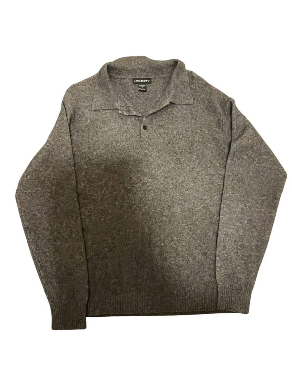 LANESBORO 100% Cashmere Polo Sweater Grey Large